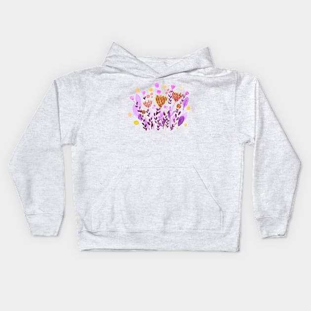 Watercolor whimsical flowers - orange and purple Kids Hoodie by wackapacka